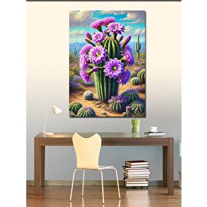 Kanvas Tablo Mor Çiçekli Kaktüs 100x140 cm