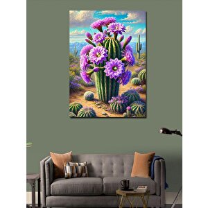 Kanvas Tablo Mor Çiçekli Kaktüs 100x140 cm