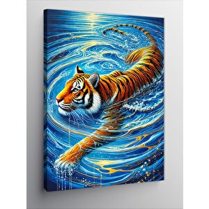 Kanvas Tablo Dalgada Yüzen Kaplan 70x100 cm