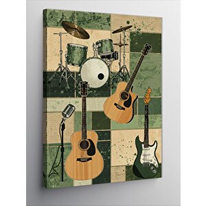 Kanvas Tablo Müzik Aletleri Ve Retro Stil 70x100 cm