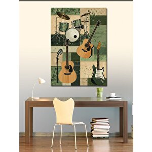 Kanvas Tablo Müzik Aletleri Ve Retro Stil 100x140 cm