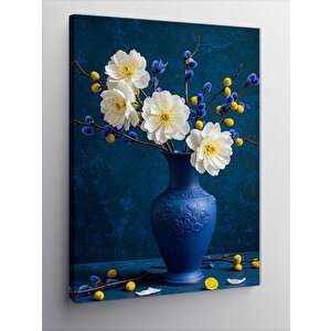 Kanvas Tablo Mavi Vazoda Beyaz Çiçekler 50x70 cm