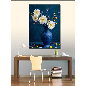 Kanvas Tablo Mavi Vazoda Beyaz Çiçekler 50x70 cm