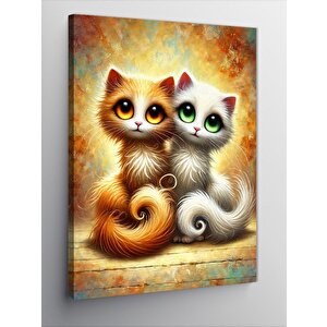 Kanvas Tablo Sevimli Kedi Çifti Ve Parlak Gözler 70x100 cm