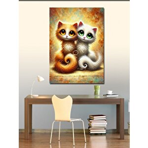 Kanvas Tablo Sevimli Kedi Çifti Ve Parlak Gözler 70x100 cm