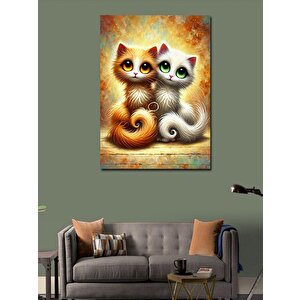 Kanvas Tablo Sevimli Kedi Çifti Ve Parlak Gözler 70x100 cm