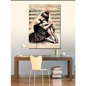 Kanvas Tablo Müzik Notalarıyla Balerin 70x100 cm
