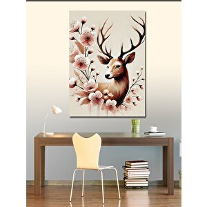 Kanvas Tablo Çiçekler Ve Geyik 100x140 cm