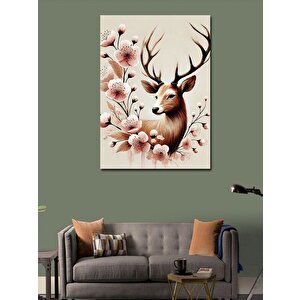 Kanvas Tablo Çiçekler Ve Geyik 100x140 cm