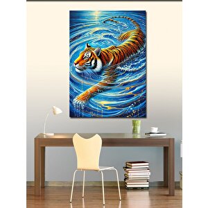 Kanvas Tablo Dalgada Yüzen Kaplan 50x70 cm