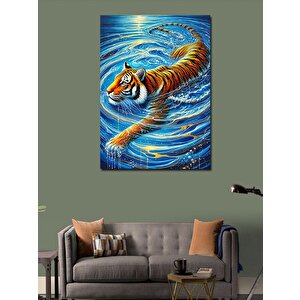 Kanvas Tablo Dalgada Yüzen Kaplan 50x70 cm