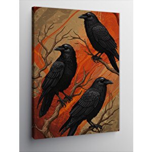 Kanvas Tablo Kızıl Arka Planda Kargalar 70x100 cm