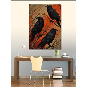 Kanvas Tablo Kızıl Arka Planda Kargalar 100x140 cm
