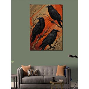Kanvas Tablo Kızıl Arka Planda Kargalar 100x140 cm