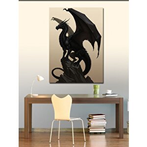 Kanvas Tablo Kara Ejderha Heykeli 70x100 cm