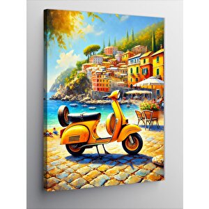 Kanvas Tablo Sarı Vespa Ve İtalya 100x140 cm