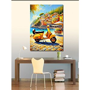 Kanvas Tablo Sarı Vespa Ve İtalya 50x70 cm