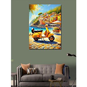 Kanvas Tablo Sarı Vespa Ve İtalya 50x70 cm