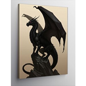 Kanvas Tablo Kara Ejderha Heykeli 100x140 cm