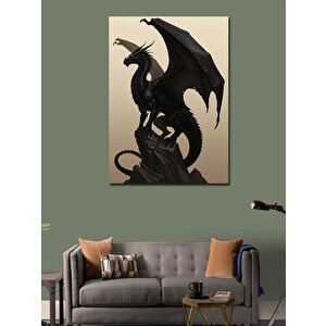 Kanvas Tablo Kara Ejderha Heykeli 100x140 cm