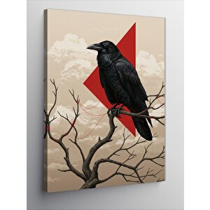 Kanvas Tablo Kırmızı Üçgende Karga 100x140 cm