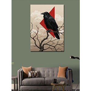 Kanvas Tablo Kırmızı Üçgende Karga 100x140 cm