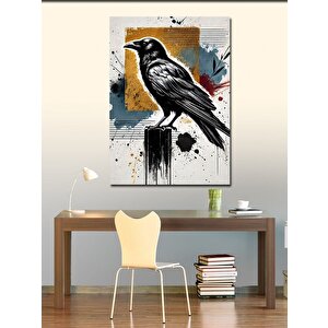 Kanvas Tablo Siyah Karga Ve Fırça Darbeleri 50x70 cm