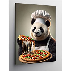 Kanvas Tablo Pizza Yaparken Panda Şef 100x140 cm