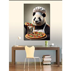 Kanvas Tablo Pizza Yaparken Panda Şef 100x140 cm