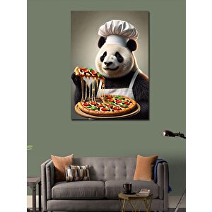 Kanvas Tablo Pizza Yaparken Panda Şef 50x70 cm