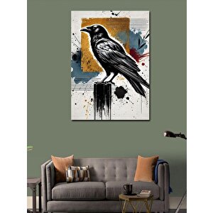 Kanvas Tablo Siyah Karga Ve Fırça Darbeleri 70x100 cm