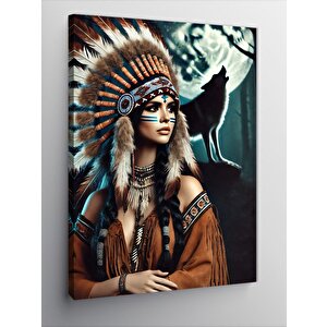 Kanvas Tablo Kızılderili Kadın Ve Karga 50x70 cm