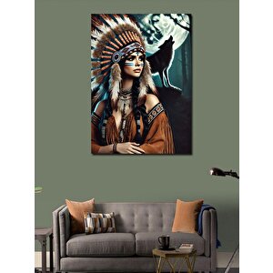 Kanvas Tablo Kızılderili Kadın Ve Karga 50x70 cm