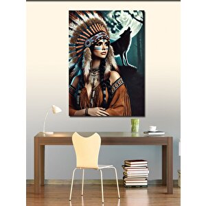 Kanvas Tablo Kızılderili Kadın Ve Karga 70x100 cm