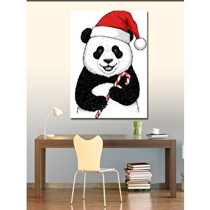 Kanvas Tablo Noel Baba Şapkalı Panda 50x70 cm