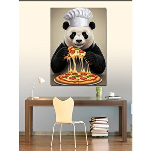 Kanvas Tablo Pizza Tutan Panda Şef 100x140 cm