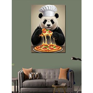 Kanvas Tablo Pizza Tutan Panda Şef 100x140 cm