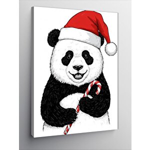 Kanvas Tablo Noel Baba Şapkalı Panda 100x140 cm