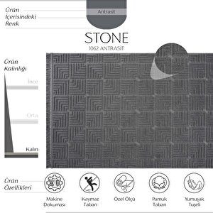 Stone 1062 Antrasit Kaymaz Taban Koridor Halısı Kesme Yolluk Mutfak Halı Modern Salon Halı 160x300 cm