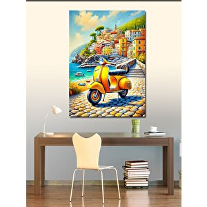 Kanvas Tablo Sarı Vespa Ve Akdeniz Sokakları 50x70 cm