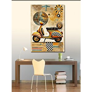 Kanvas Tablo Retro Vespa Ve Geometrik Tasarım 70x100 cm