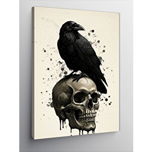 Kanvas Tablo Kafatası Üzerinde Kara Karga 100x140 cm