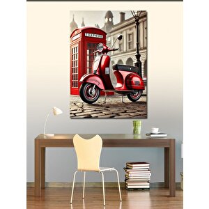 Kanvas Tablo Kırmızı Vespa Ve Telefon Kulübesi 50x70 cm
