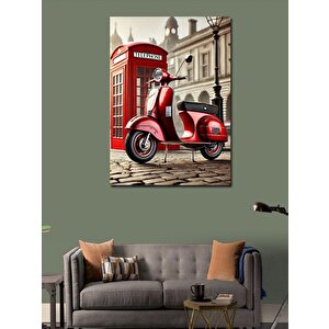 Kanvas Tablo Kırmızı Vespa Ve Telefon Kulübesi 50x70 cm