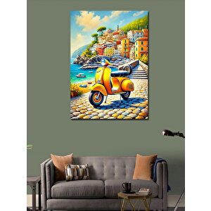 Kanvas Tablo Sarı Vespa Ve Akdeniz Sokakları 70x100 cm