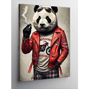 Kanvas Tablo Derin Düşünceli Panda Ve Motosiklet Teması 100x140 cm