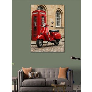 Kanvas Tablo Kırmızı Vespa Ve Telefon Kulübesi 50x70 cm