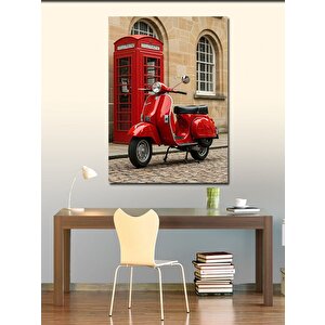 Kanvas Tablo Kırmızı Vespa Ve Telefon Kulübesi 100x140 cm