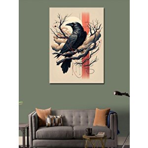 Kanvas Tablo Ağaçta Karga Çizimi 100x140 cm