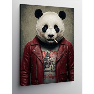 Kanvas Tablo Deri Ceketli Panda 100x140 cm